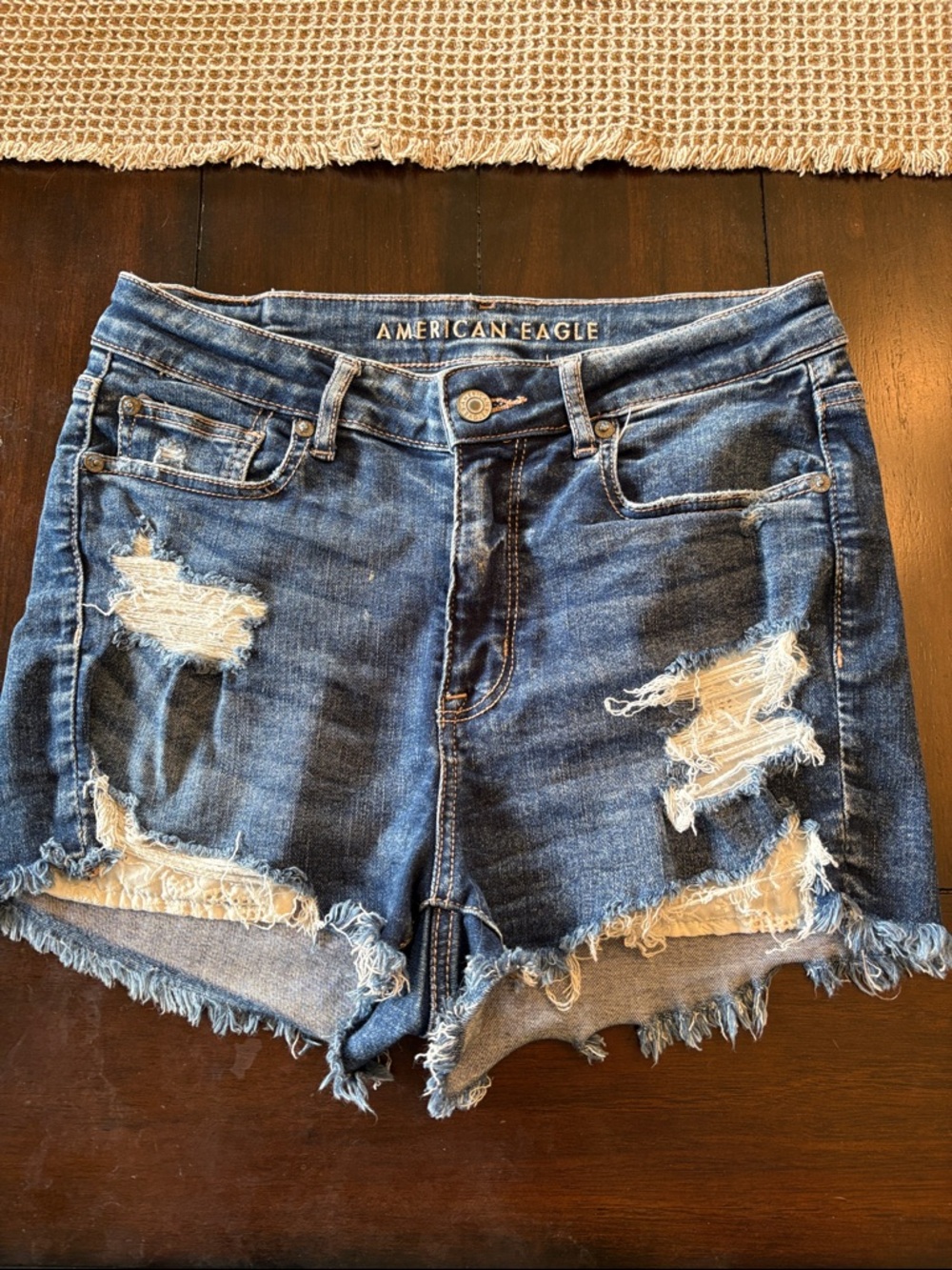American Eagle Outfitters Distressed Dark Blue Denim Shorts